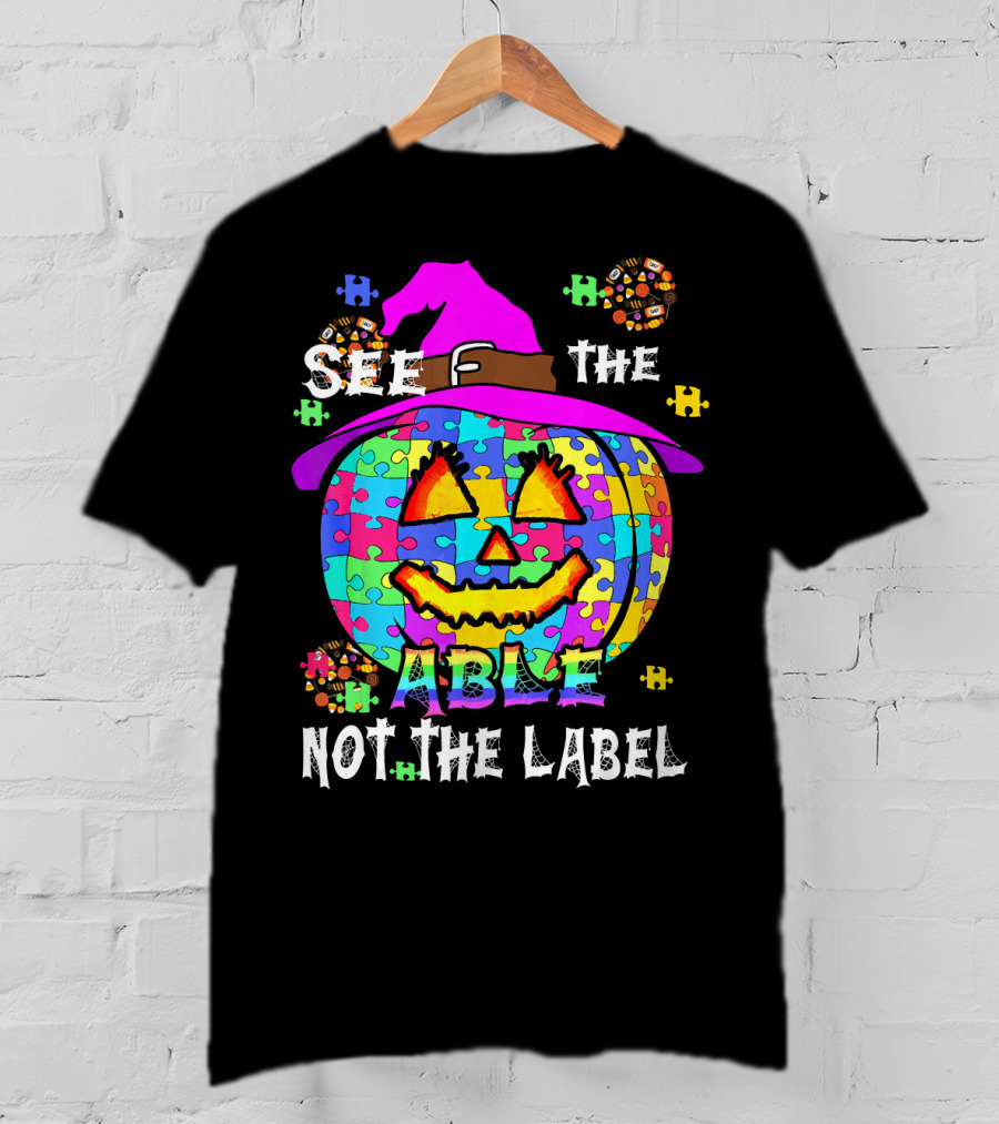 See The Able Not The Label Autism Awareness Pumpkin Puzzle Halloween T-Shirt