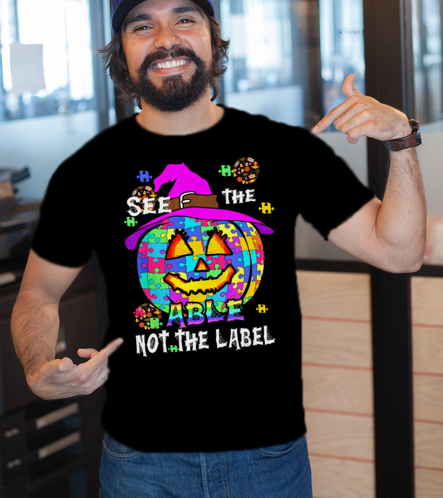 See The Able Not The Label Autism Awareness Pumpkin Puzzle Halloween T-Shirt