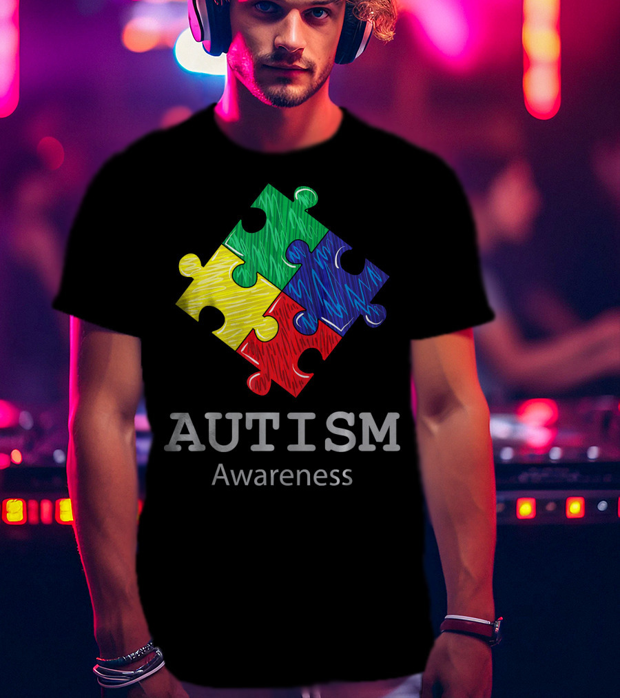 Autism Awareness Colorful Hand Drawn Puzzle Piece T-Shirt