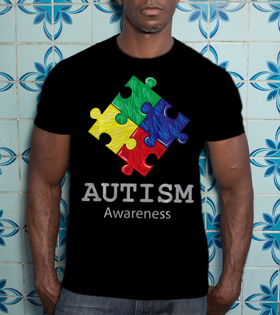 Autism Awareness Colorful Hand Drawn Puzzle Piece T-Shirt