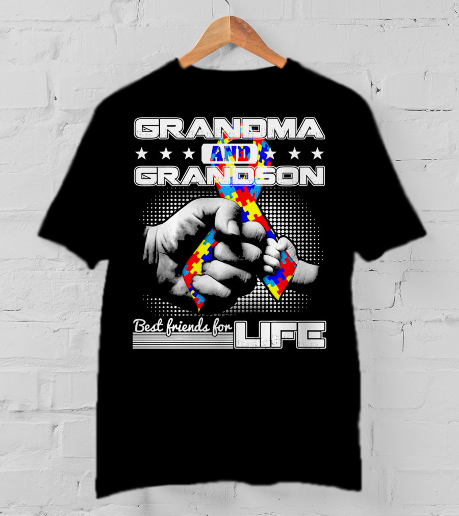 Grandma And Grandson Best Friends For Life Autism Puzzle T-Shirt