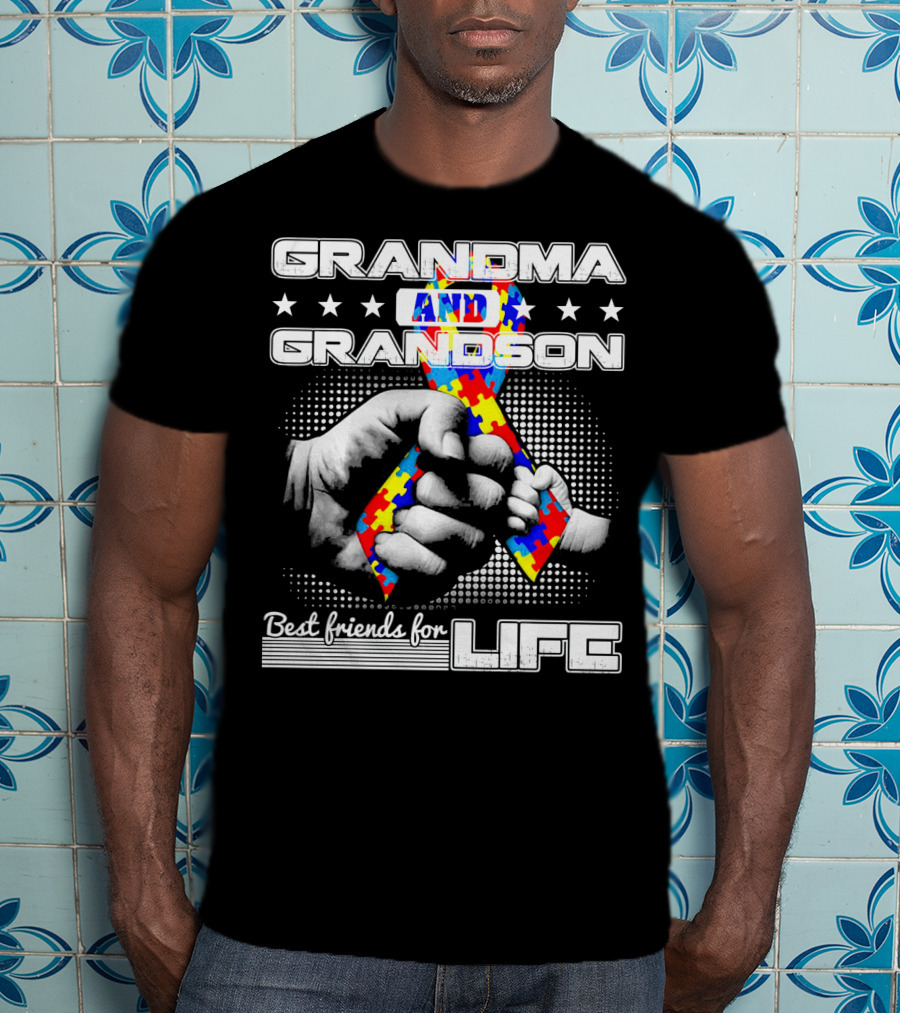 Grandma And Grandson Best Friends For Life Autism Puzzle T-Shirt