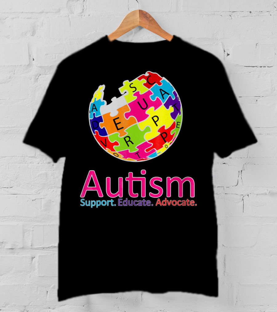 Autism Support Educate Advocate Puzzle Globe T-Shirt