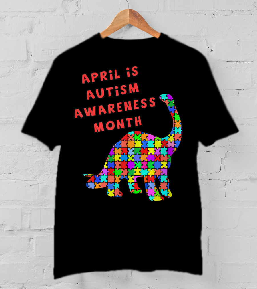 April Is Autism Awareness Month Jigsaw Dinosaur T-Shirt