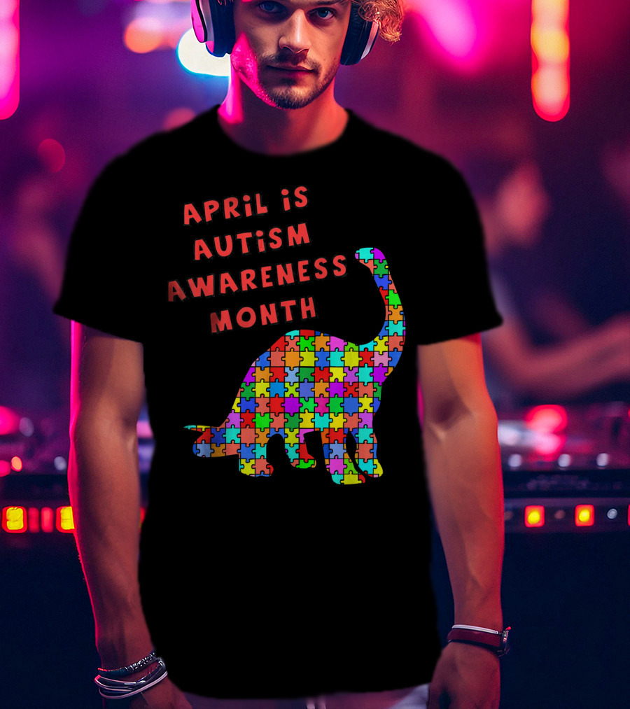 April Is Autism Awareness Month Jigsaw Dinosaur T-Shirt