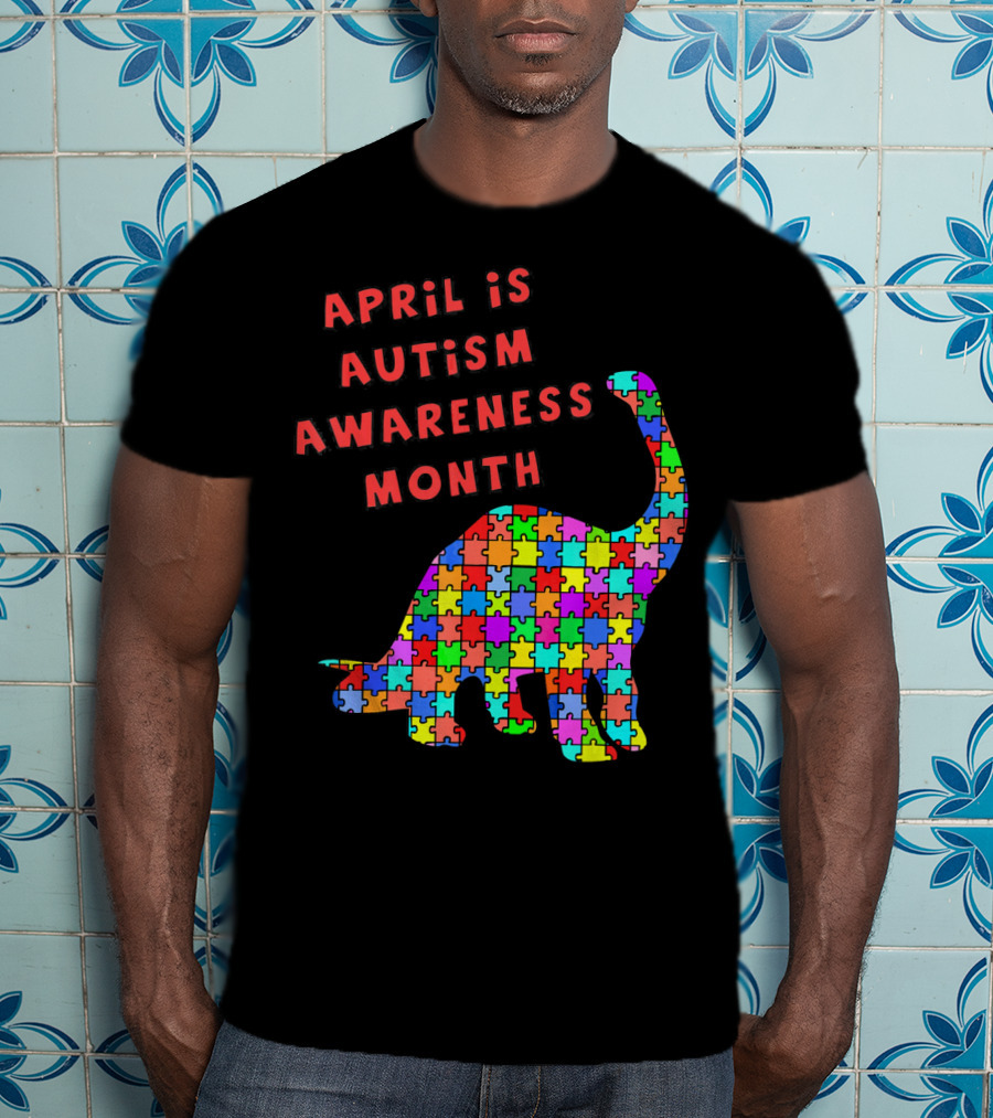 April Is Autism Awareness Month Jigsaw Dinosaur T-Shirt