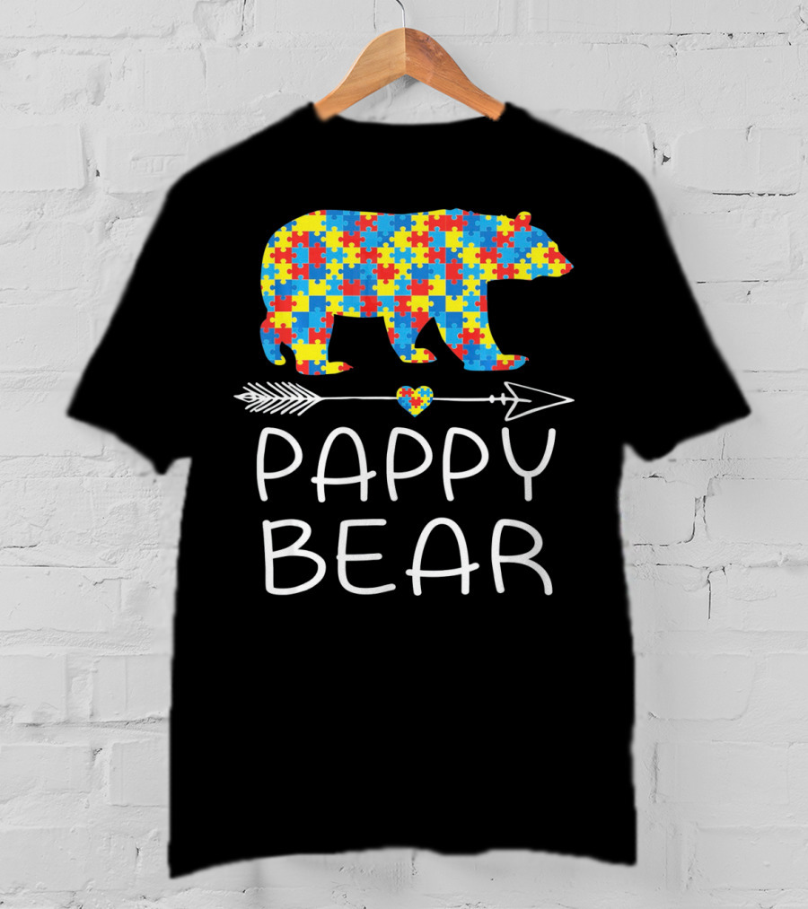 Pappy Bear Autism Awareness Puzzle Heart Arrow T-Shirt