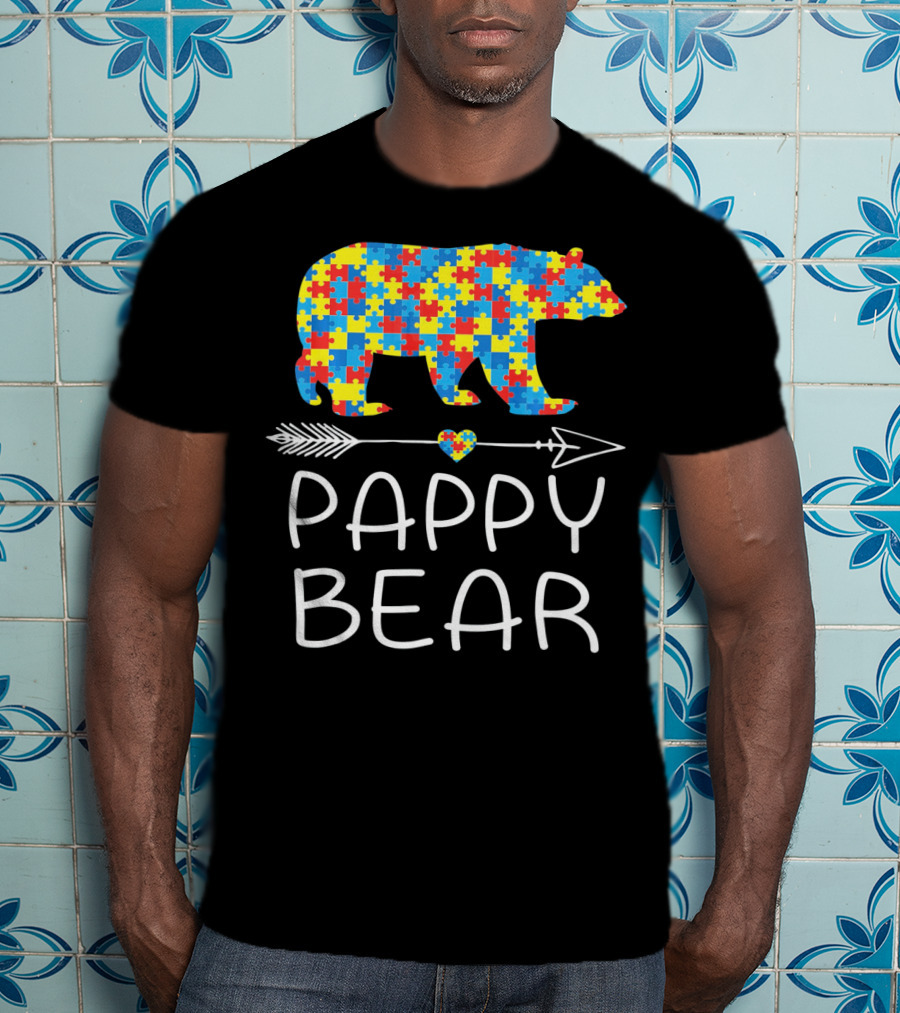 Pappy Bear Autism Awareness Puzzle Heart Arrow T-Shirt