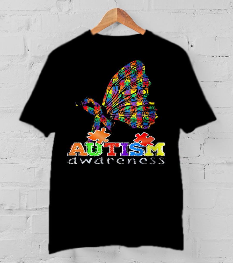Autism Awareness Butterfly Ribbon Puzzle Autism Awareness T-Shirt