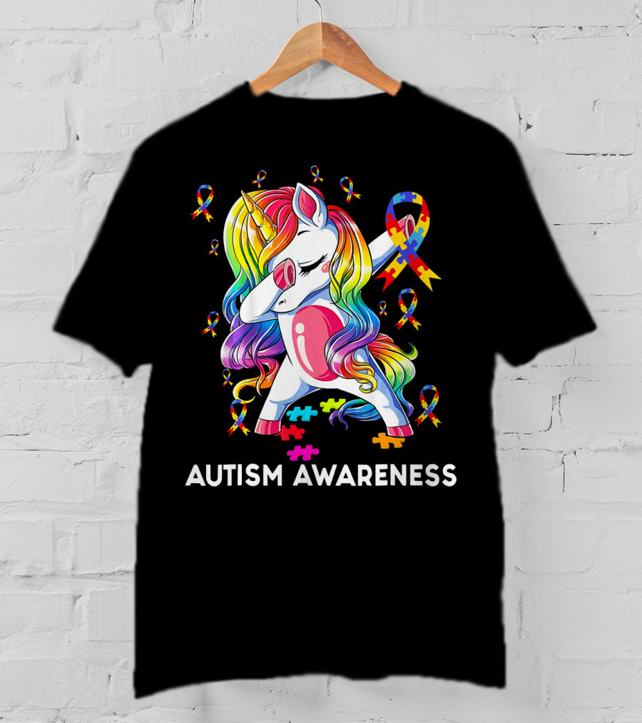 Autism Awareness Rainbow Unicorn With Puzzle T-Shirt