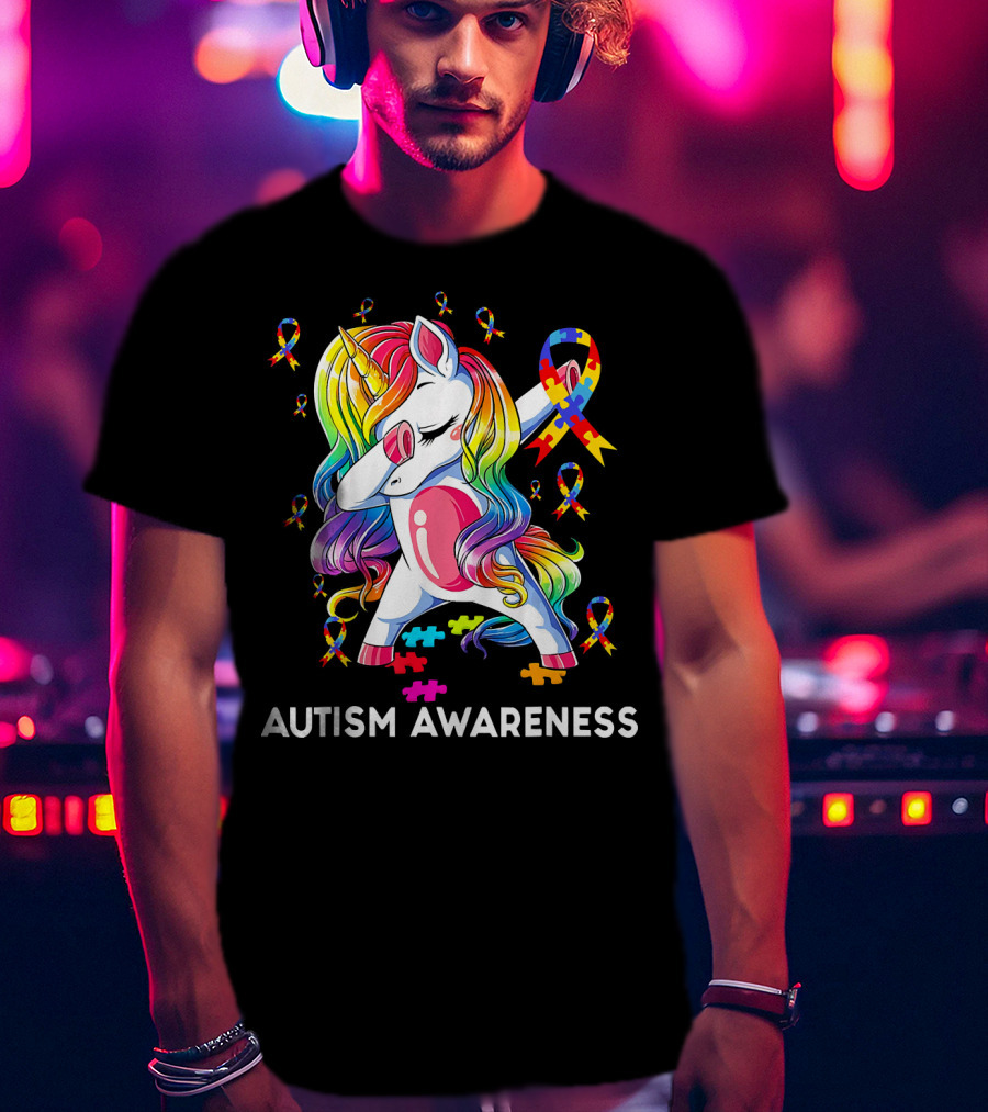 Autism Awareness Rainbow Unicorn With Puzzle T-Shirt