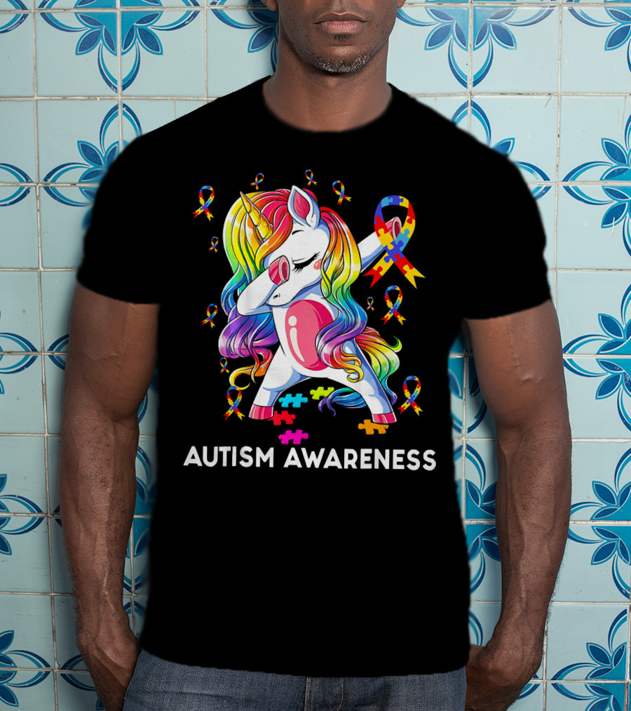Autism Awareness Rainbow Unicorn With Puzzle T-Shirt