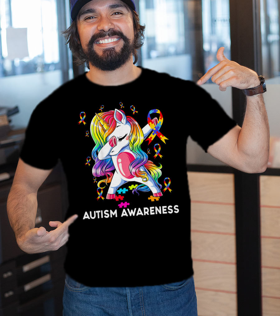 Autism Awareness Rainbow Unicorn With Puzzle T-Shirt