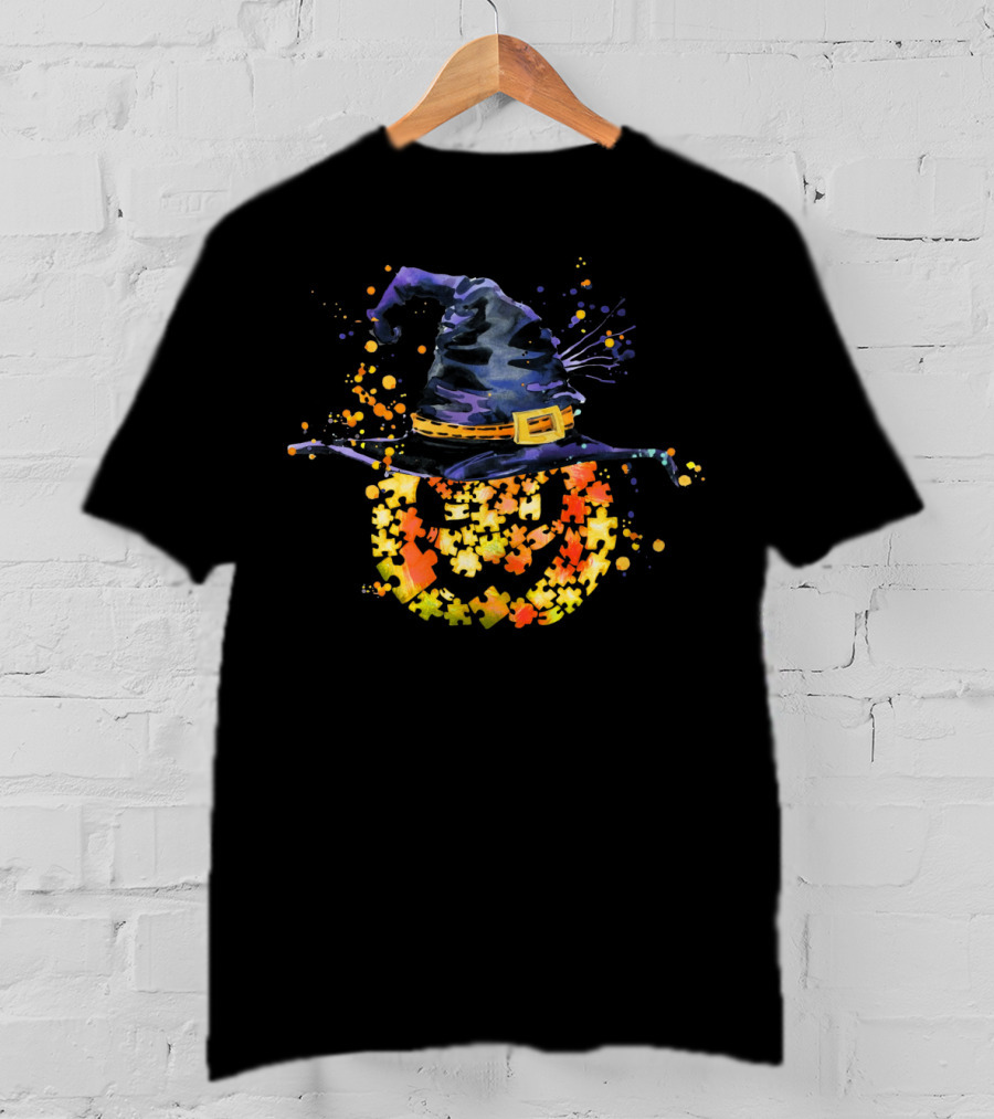 Witch Hat Pumpkin Puzzle Autism Awareness T-Shirt