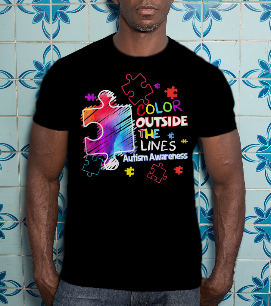 Color Outside The Lines Autism Awareness Puzzle Piece T-Shirt