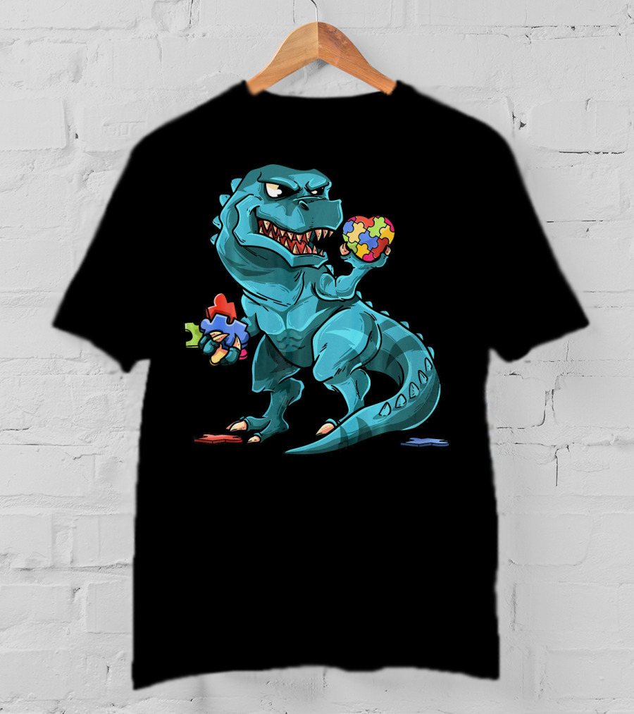 Autism Awareness Dinosaur Puzzle Rex Heart T-Shirt