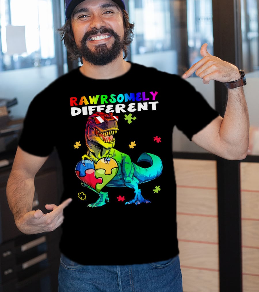 Rawrsomely Different Autism Awareness Dinosaur Puzzle Heart T-Shirt