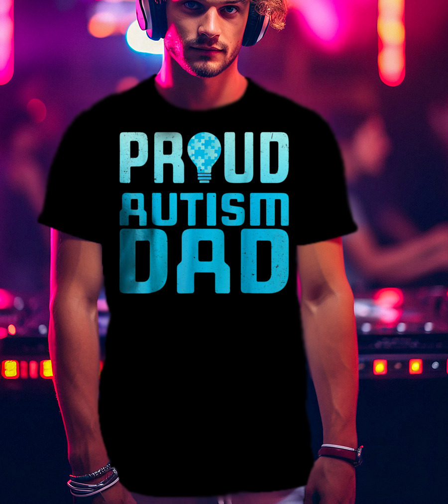 Proud Autism Dad Light Bulb Puzzle T-Shirt