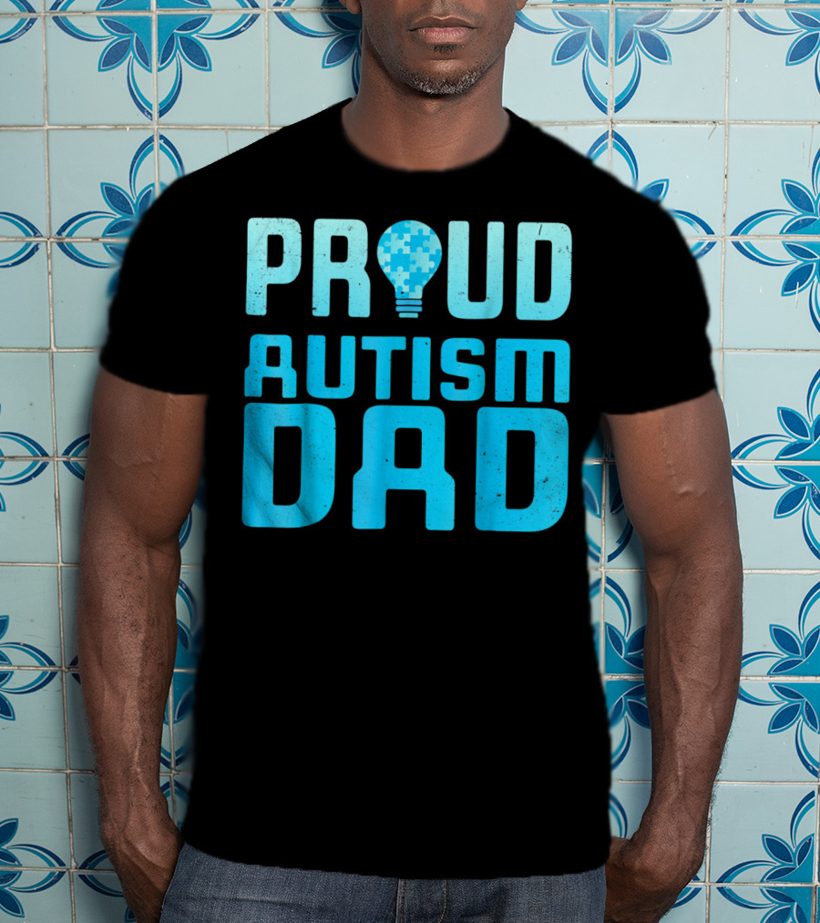 Proud Autism Dad Light Bulb Puzzle T-Shirt