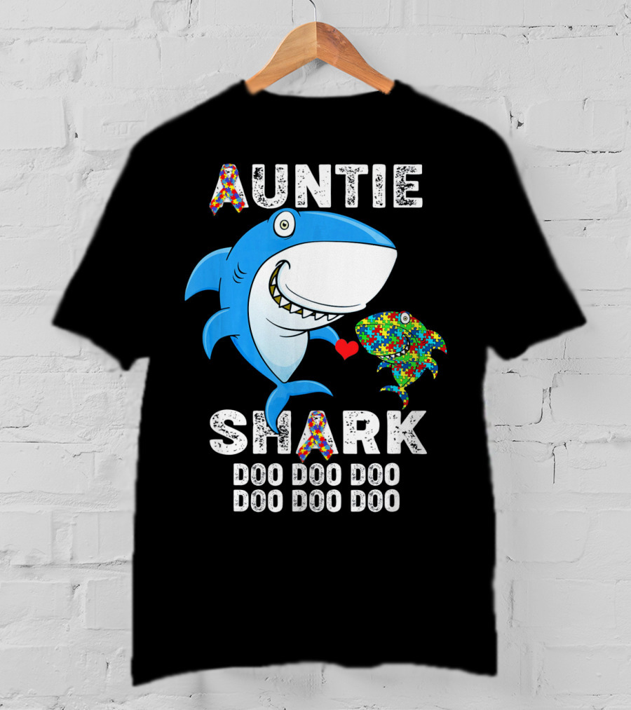 Auntie Shark Doo Doo Doo Autism Awareness Aunt T-Shirt