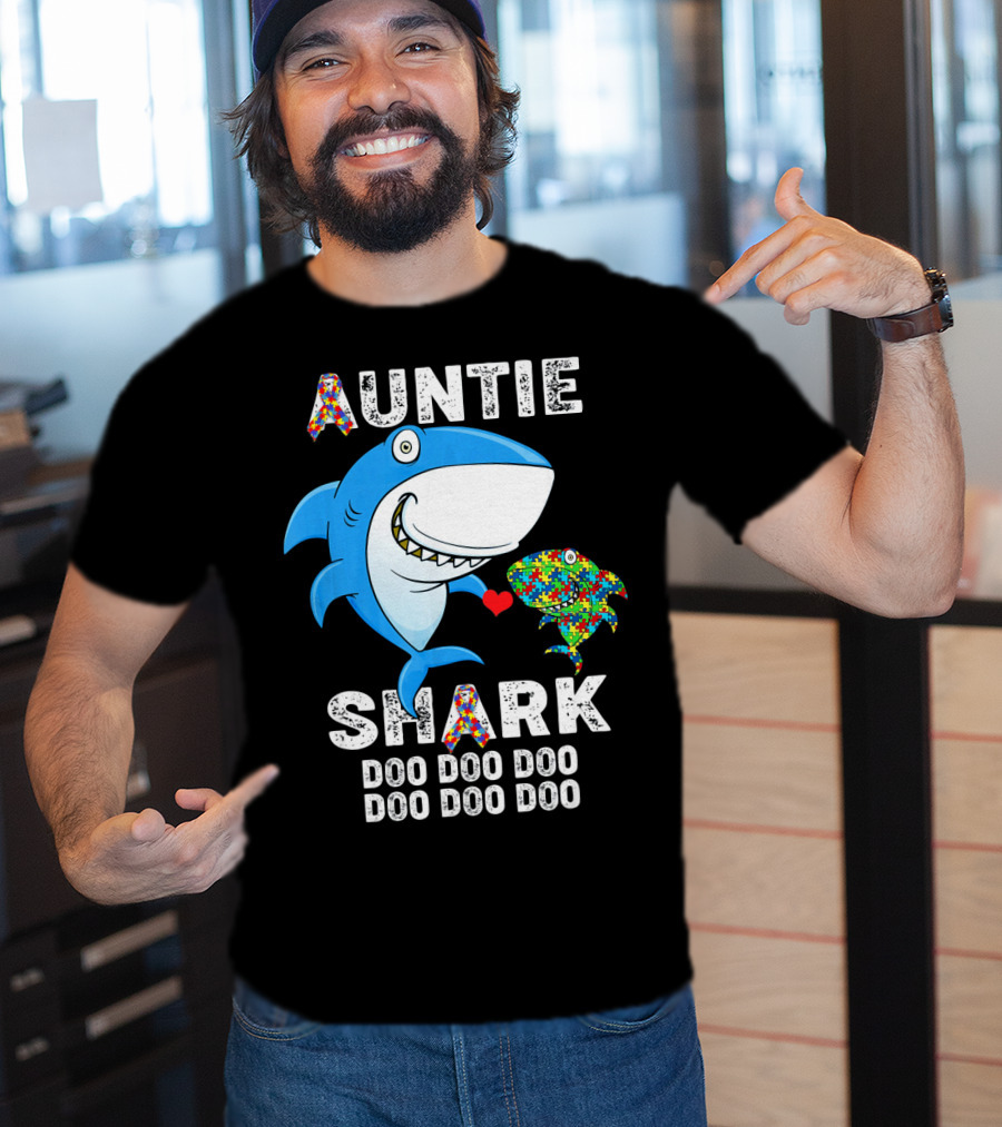 Auntie Shark Doo Doo Doo Autism Awareness Aunt T-Shirt