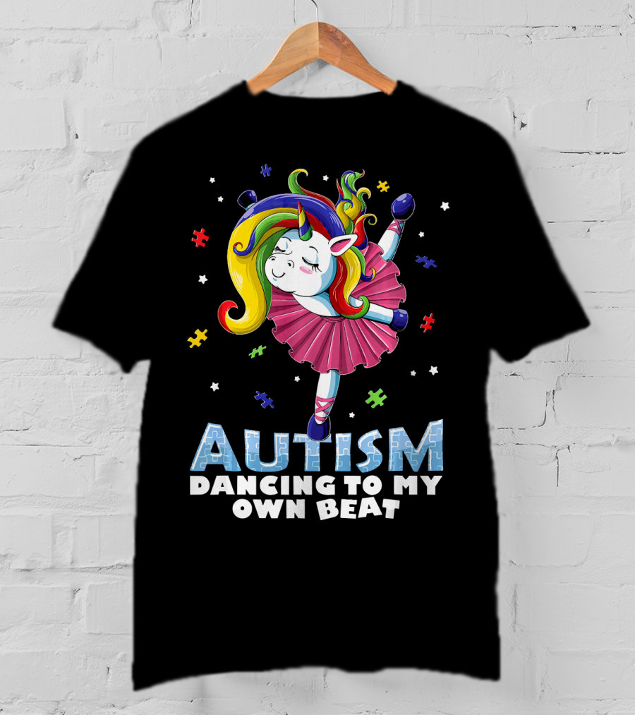 Autism Dancing To My Own Beat Unicorn With Puzzles T-Shirt