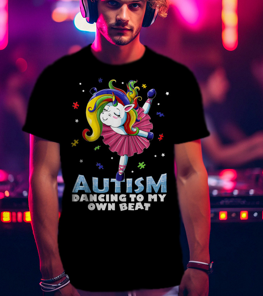 Autism Dancing To My Own Beat Unicorn With Puzzles T-Shirt