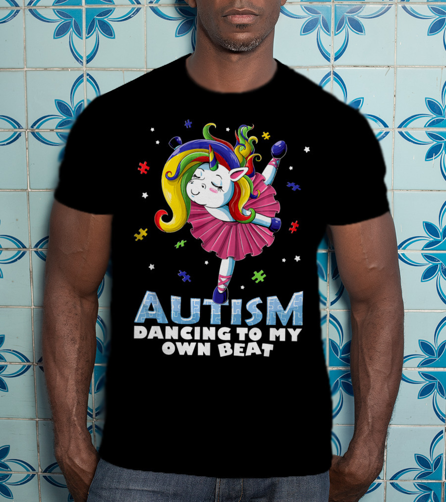 Autism Dancing To My Own Beat Unicorn With Puzzles T-Shirt