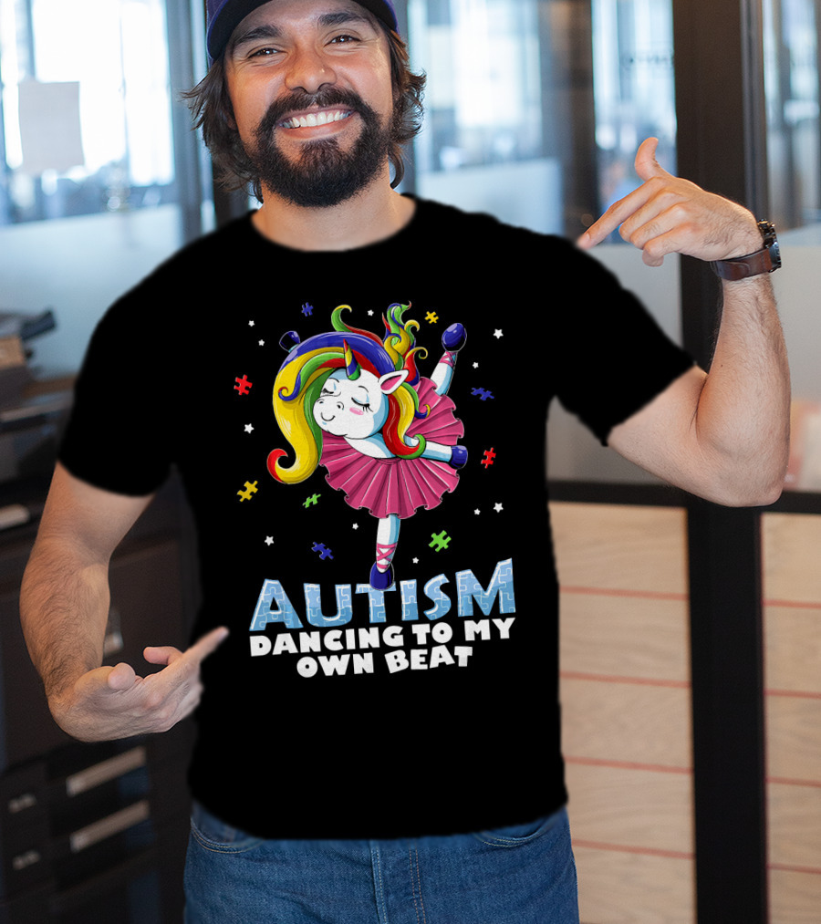 Autism Dancing To My Own Beat Unicorn With Puzzles T-Shirt