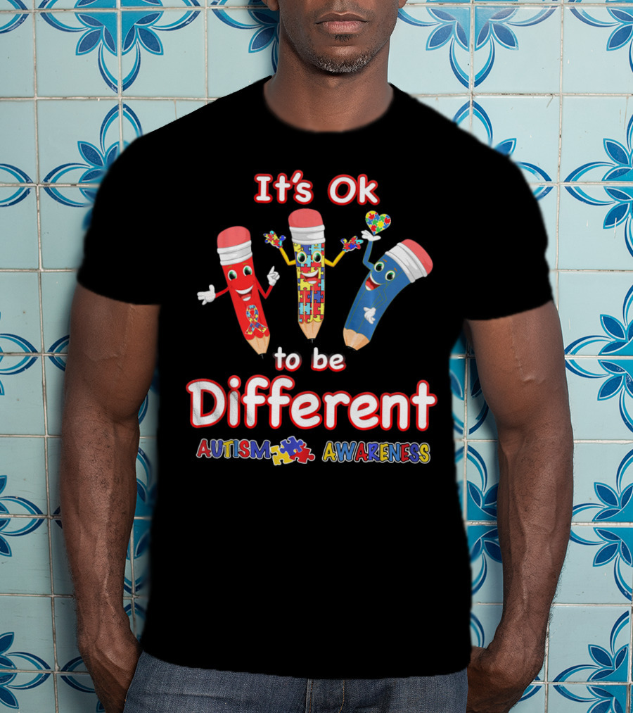 It's Ok To Be Different Autism Puzzle Piece Awareness T-Shirt