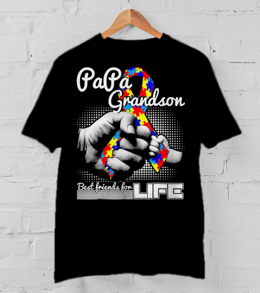 PaPa Grandson Best Friends For Life Autism Puzzle T-Shirt