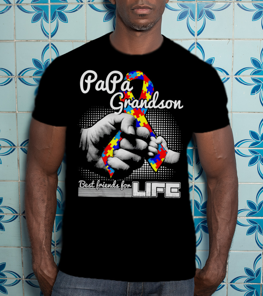 PaPa Grandson Best Friends For Life Autism Puzzle T-Shirt