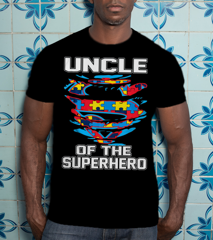 Uncle Autism Superhero Puzzle Logo Awareness T-Shirt