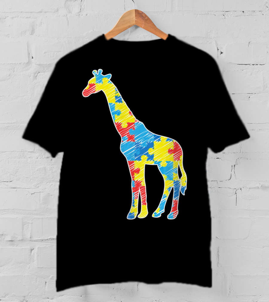 Cute Giraffe Puzzle Pattern Autism Awareness T-Shirt