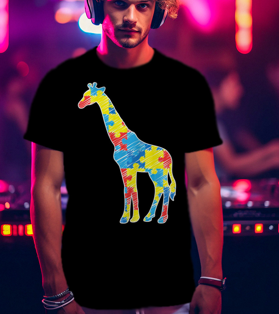 Cute Giraffe Puzzle Pattern Autism Awareness T-Shirt