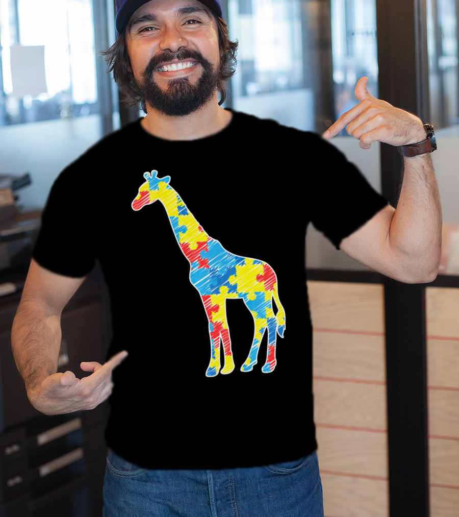 Cute Giraffe Puzzle Pattern Autism Awareness T-Shirt