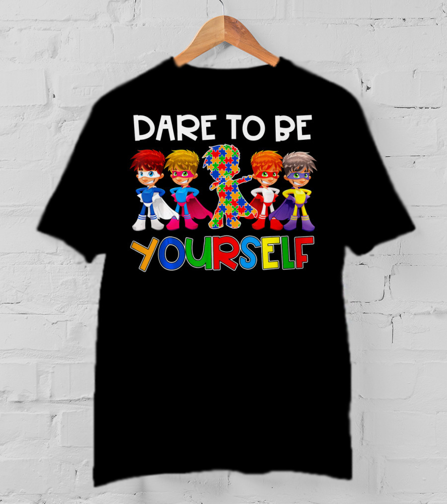 Dare To Be Yourself Autism Awareness Superhero Kids T-Shirt