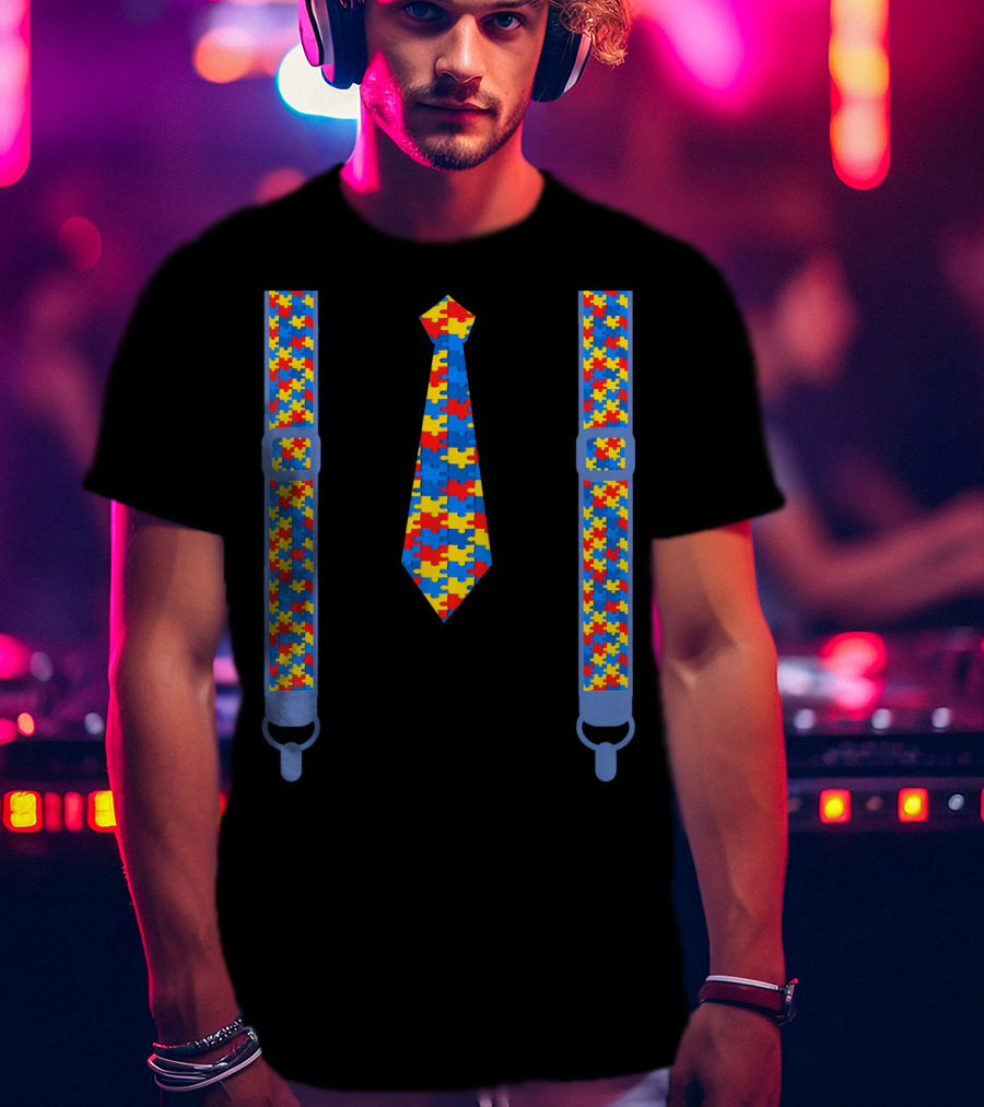 Autism Awareness Tie And Suspenders Puzzle T-Shirt