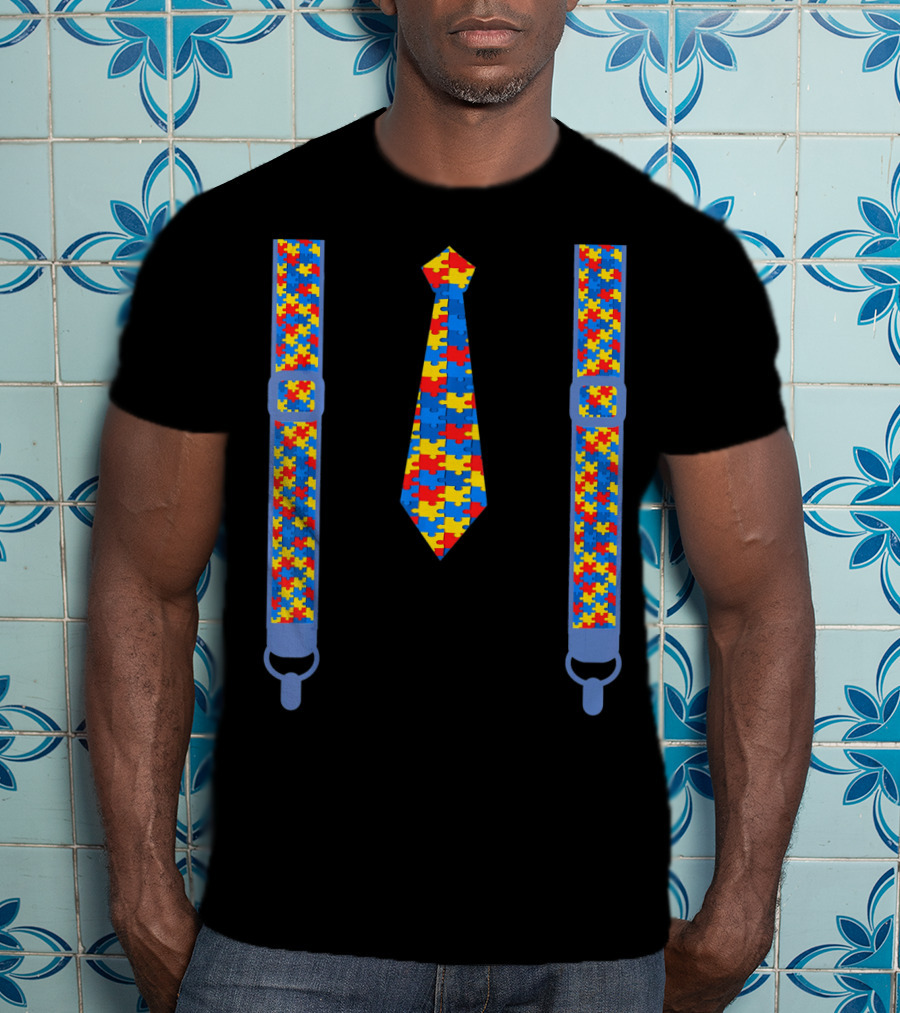 Autism Awareness Tie And Suspenders Puzzle T-Shirt