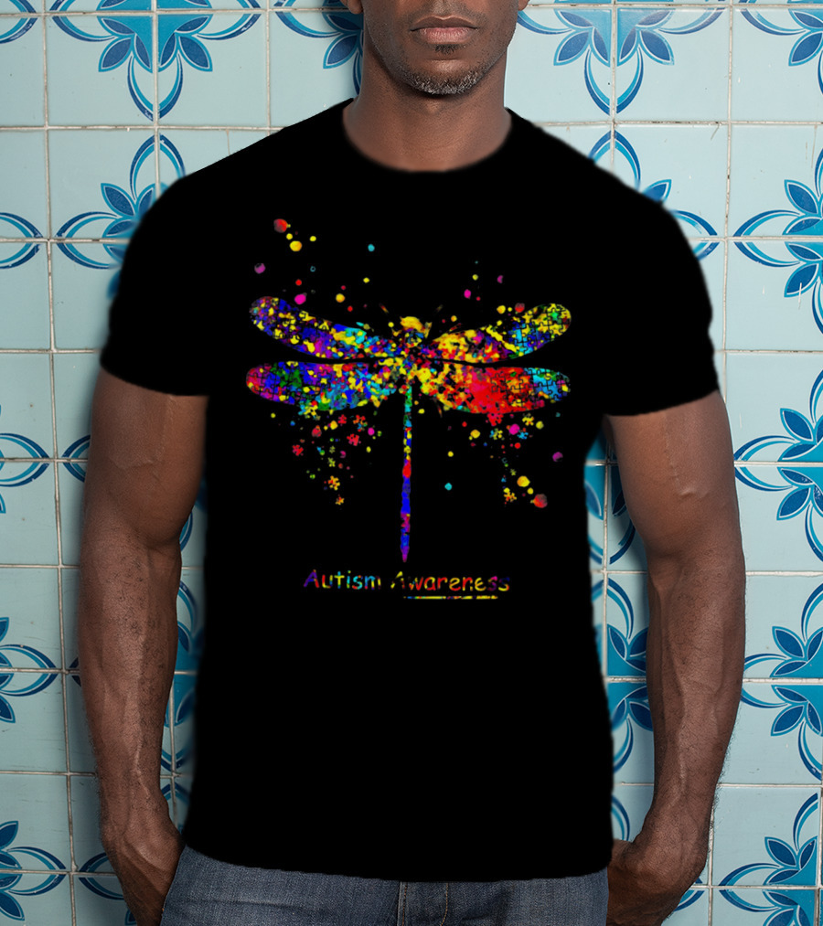 Dragonfly Autism Awareness Colorful Splash T-Shirt