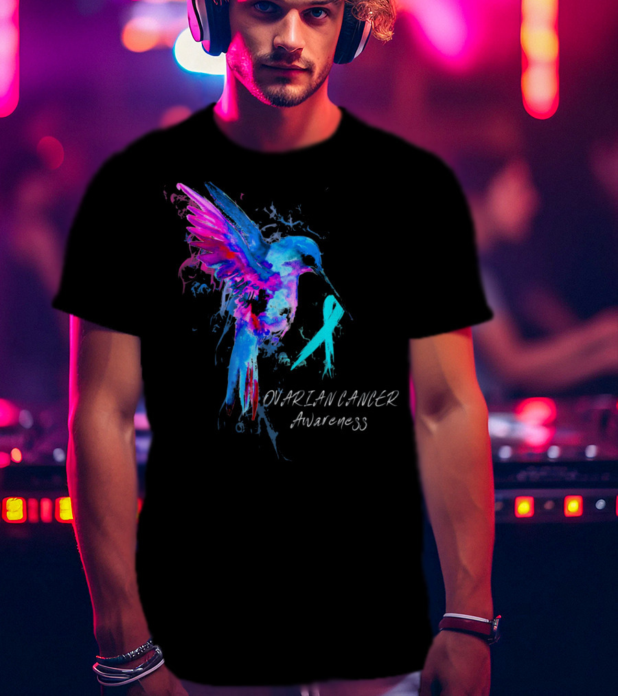 OVARIAN CANCER AWARENESS Bird Ribbon Hummingbird T-Shirt
