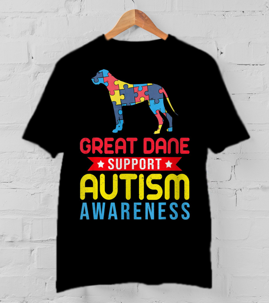 Great Dane Autism Awareness Support Puzzle T-Shirt