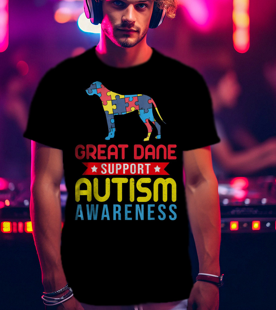 Great Dane Autism Awareness Support Puzzle T-Shirt
