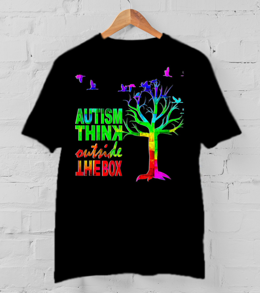 Autism Awareness Think Outside The Box Ribbon MomDadKid Autist T-Shirt