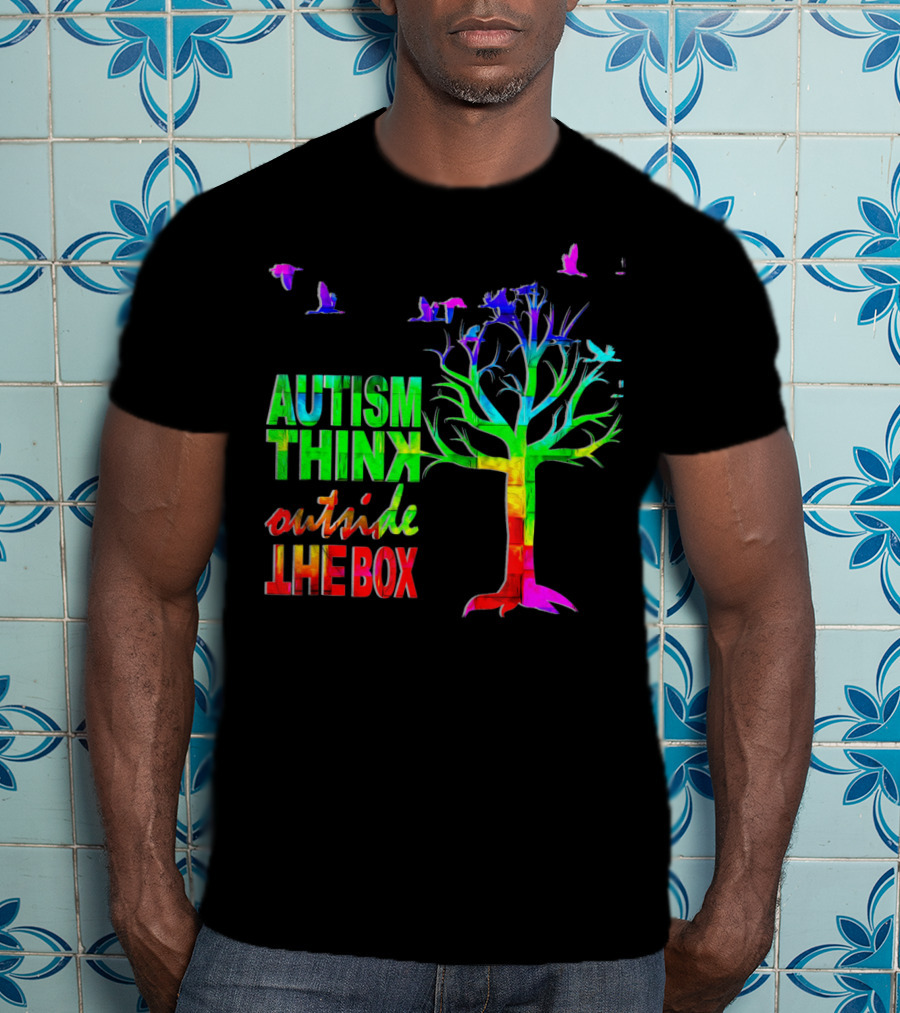 Autism Awareness Think Outside The Box Ribbon MomDadKid Autist T-Shirt