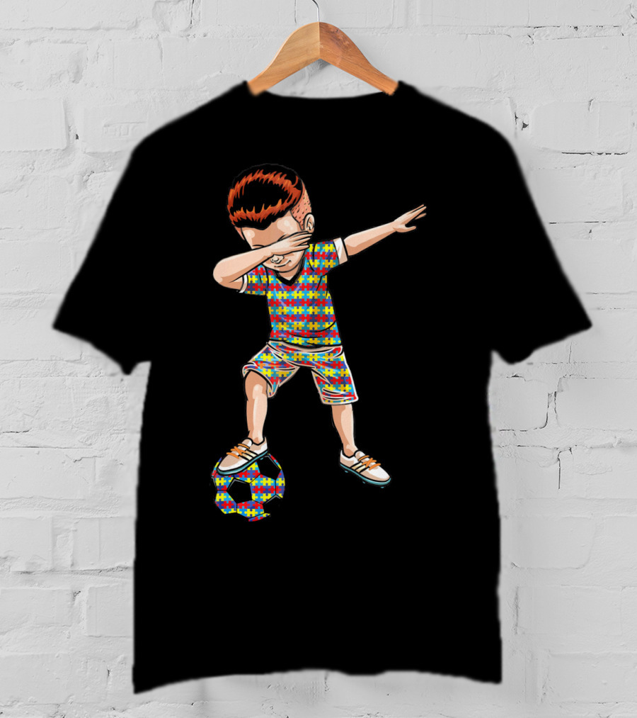Dabbing Boy Soccer Autism Awareness Puzzle T-Shirt