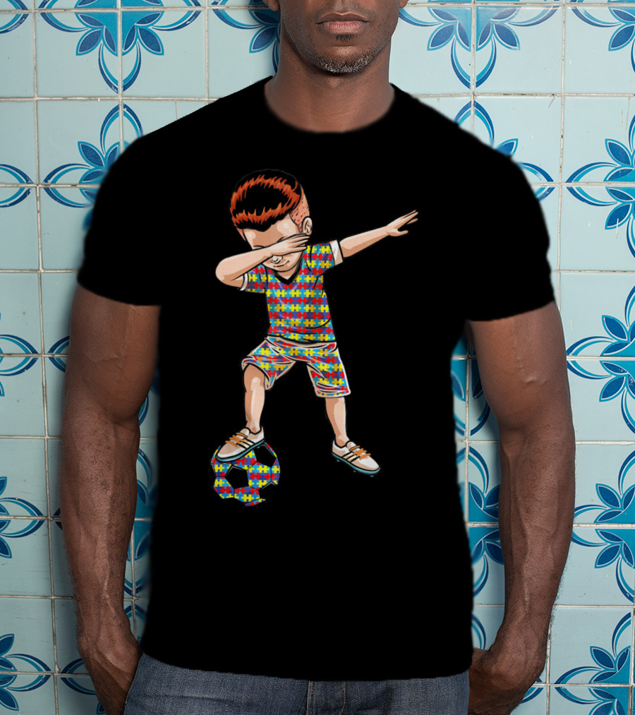 Dabbing Boy Soccer Autism Awareness Puzzle T-Shirt