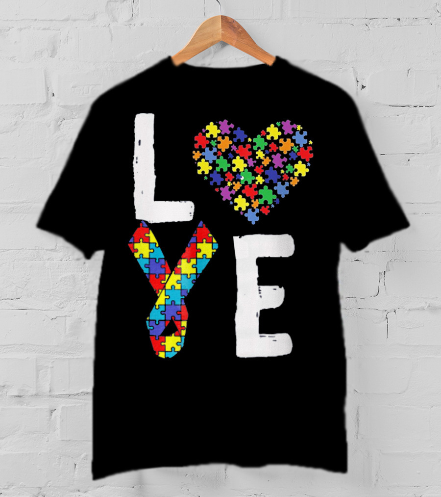 Love Autism Awareness DadK Heart Puzzle T-Shirt