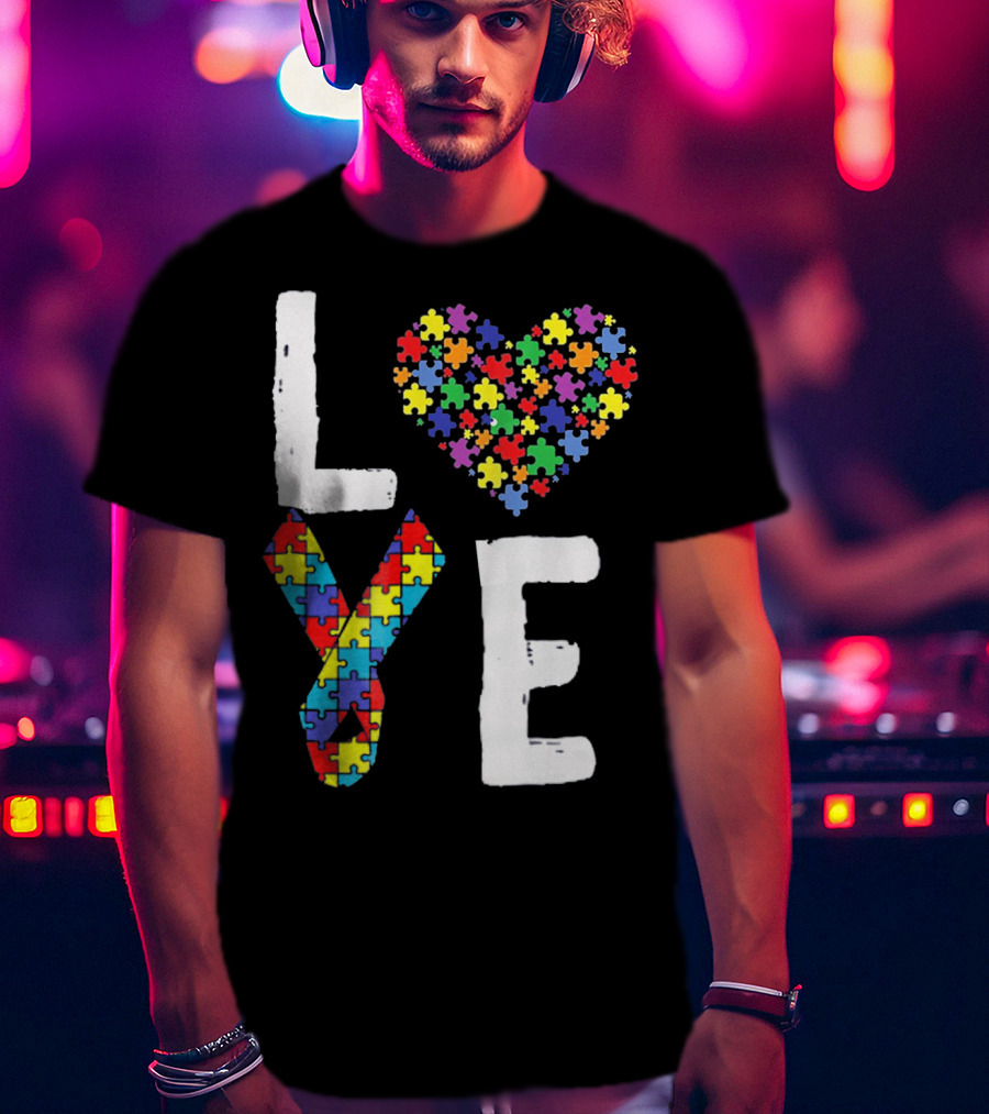 Love Autism Awareness DadK Heart Puzzle T-Shirt