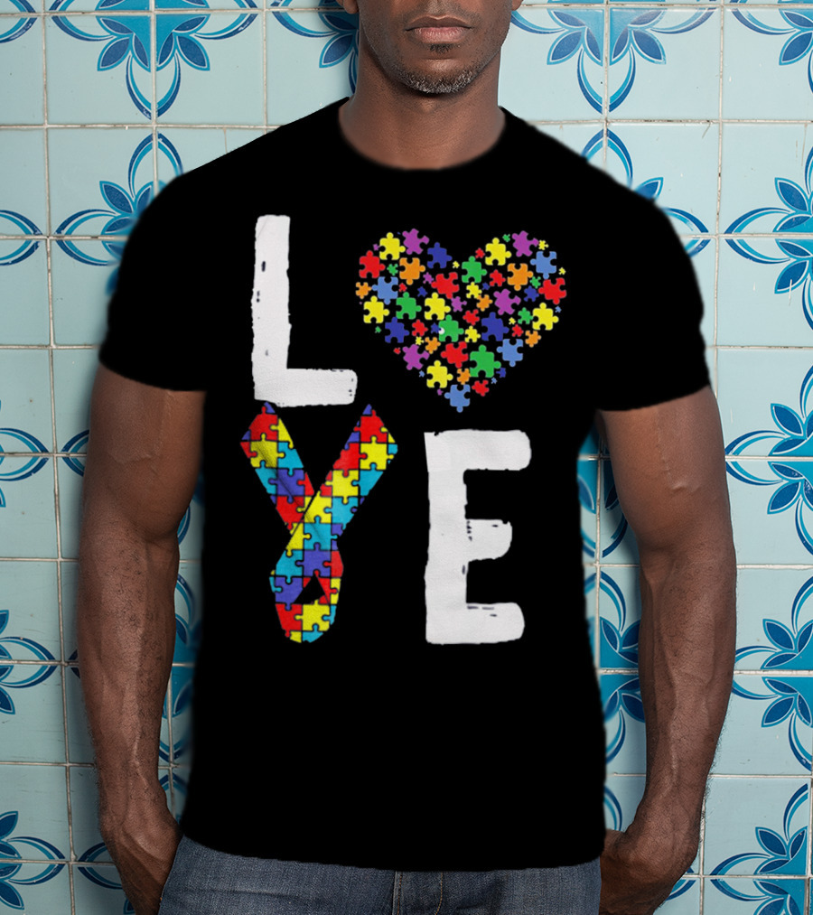 Love Autism Awareness DadK Heart Puzzle T-Shirt